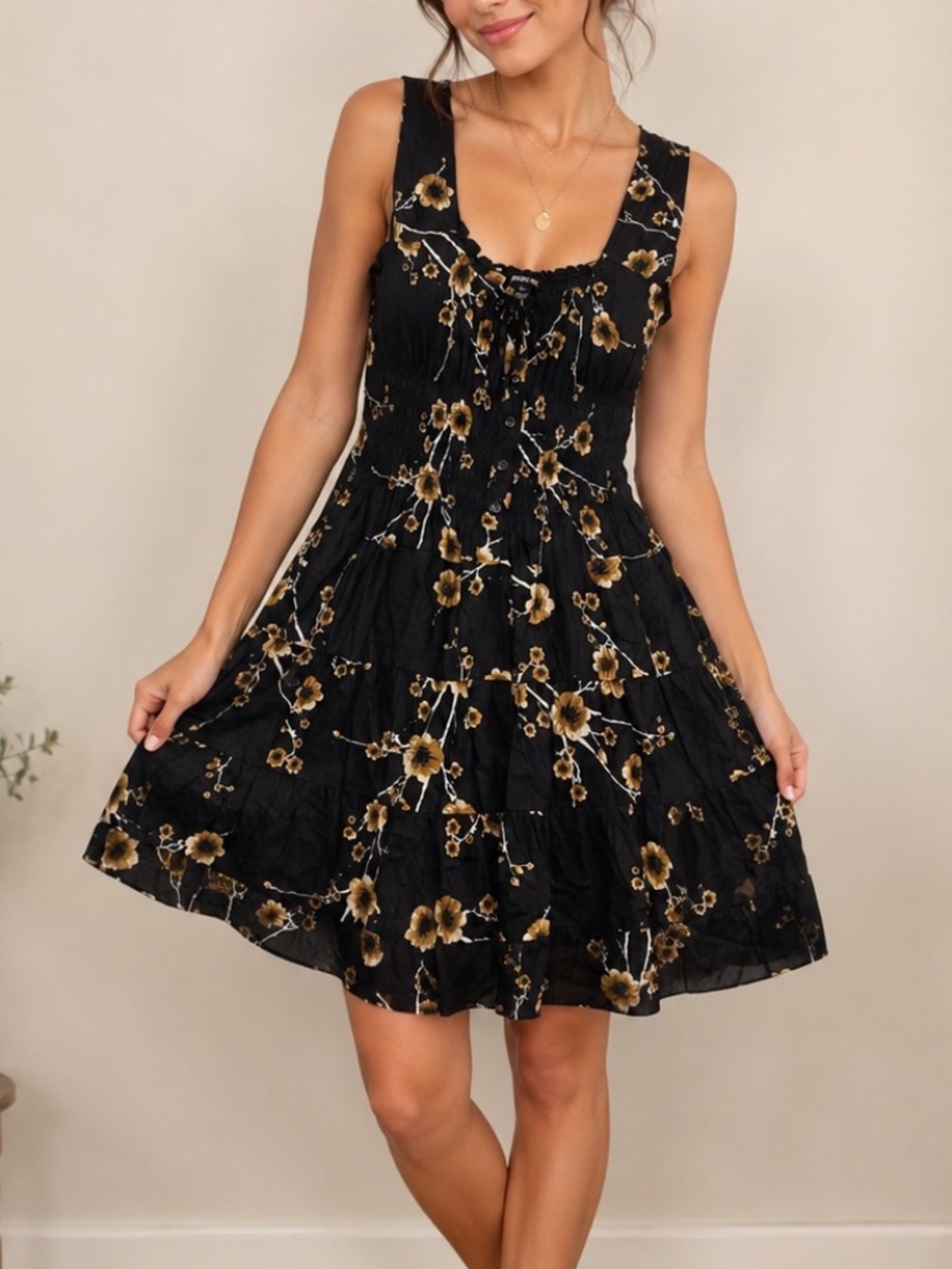 Impress Sundress Womens Size Small Black Floral Cottagecore Lightweight Feminine